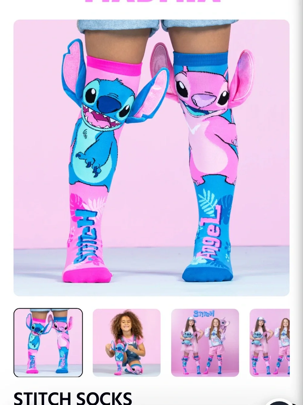 Stitch Knee-High Character Socks for Kids - Pink & Blue
